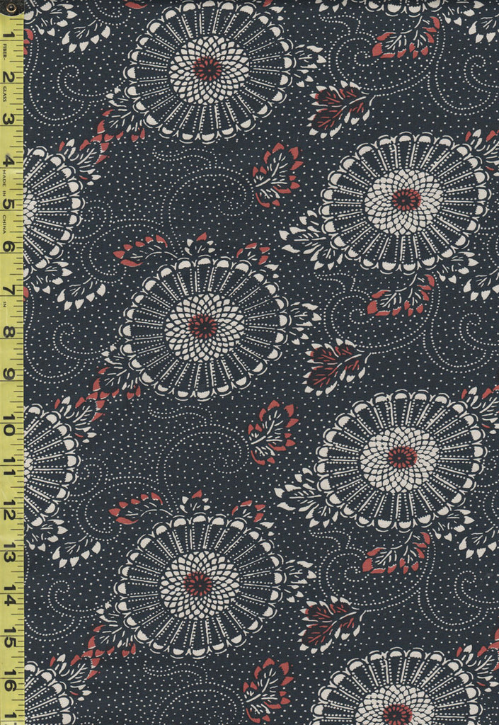 *Japanese - Moda Indigo Blooming - Stylized Mums & Dotted Vines - 48090-16 - Midnight - Last 2 1/4 Yards