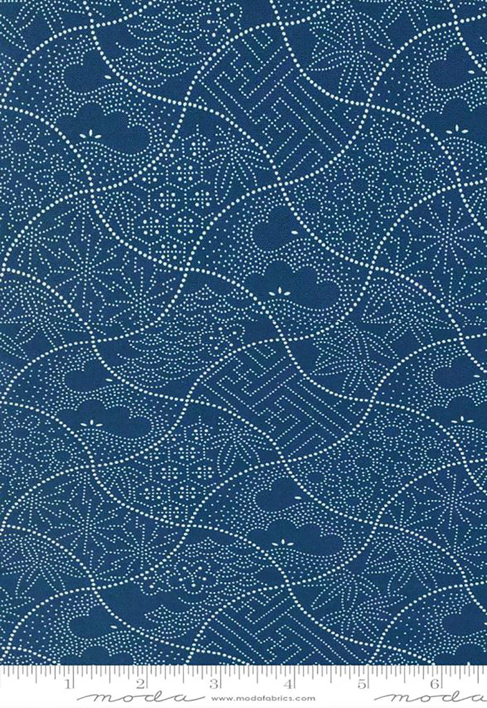 *Japanese - Moda Indigo Blooming - Japanese Weights with Traditional Motifs - 48094-14 - Navy - Last 1 3/8 Yards