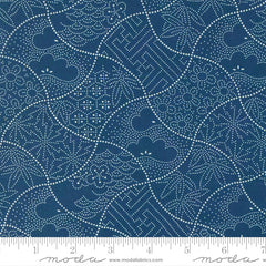 *Japanese - Moda Indigo Blooming - Japanese Weights with Traditional Motifs - 48094-14 - Navy - Last 1 3/8 Yards