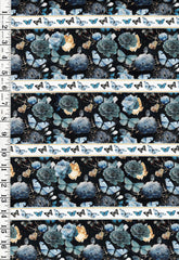 *Asian - Gilded Wings - Butterflies, Peonies & Roses STRIPE - 5076-01 - Black - By the Half Yard