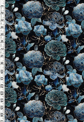 *Asian - Gilded Wings - Peonies & Roses - 5076-13 - Black - By the Half Yard