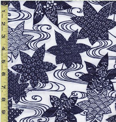 Yukata Fabric - 601 - Leaves & River Swirls - Indigo & White - Last 2 5/8 Yards