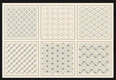 Sashiko Pre-printed Wholecloth Sashiko Sampler - 6 Block Traditional Design Sampler - Natural