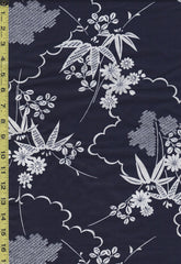Yukata Fabric - 877 - Bamboo Leaves, Daisies & Clouds - Indigo