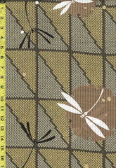 Yukata Fabric - 887 - Dragonflies & Shibori Motif Yukata - Taupe, Light Brown, Dark Gold