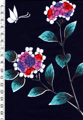 Yukata Fabric - 892 - Colorful Hydrangea & Butterflies - Navy
