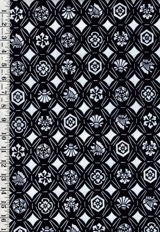 Yukata Fabric - 894 - Hexagon Crests - Dark Indigo (Reads Black)