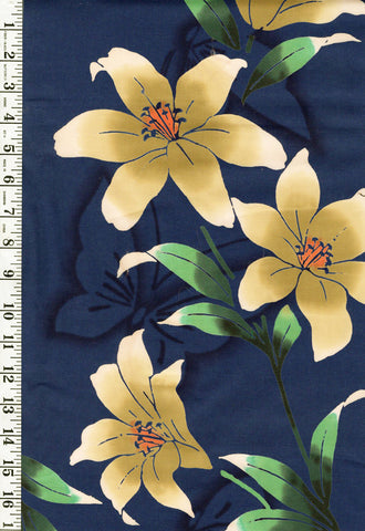 Yukata Fabric - 896 - Colorful Daylilies - Blue