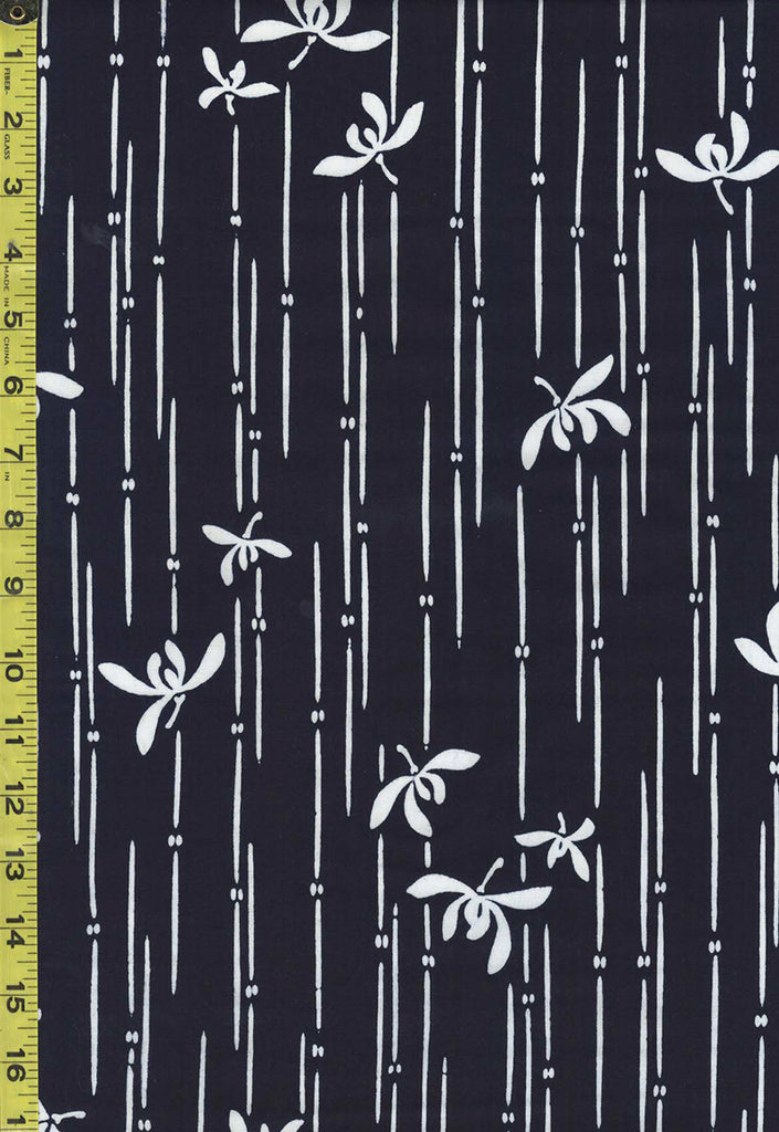 Yukata Fabric - 898 - Floating Blossoms & Bars - Indigo