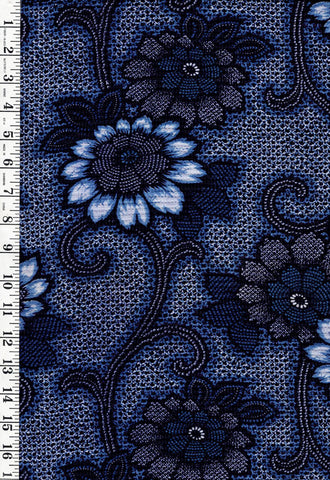 Yukata Fabric - 902 - Shibori Daisies - Textured - Indigo, Navy, Blue
