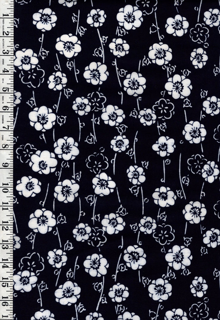 Yukata Fabric - 905 - Floating Long Stem Blossoms - Indigo