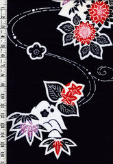 Yukata Fabric - 907 - Colorful Flowers & River Swirls - Indigo