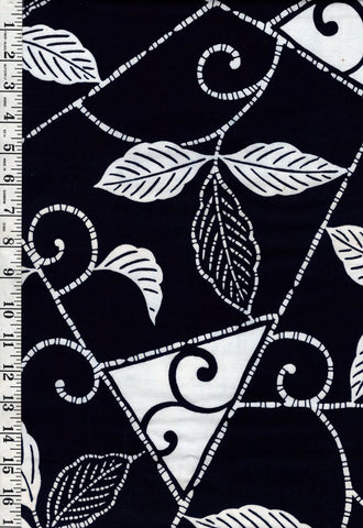 Yukata Fabric - 909 - Leafy Geometrics - Indigo