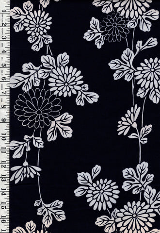 Yukata Fabric - 910 - Leafy Mums - Indigo & White