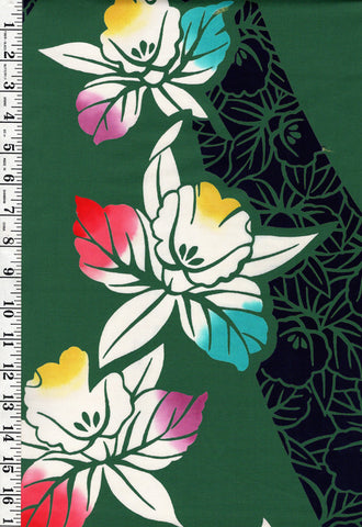 Yukata Fabric - 912 - Colorful Orchids - Green