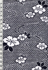 Yukata Fabric - 919 -  Floral RIver Swirls - Indigo & White