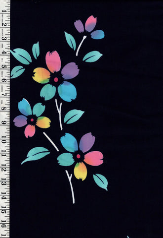 Yukata Fabric - 920 - Rainbow Flowers - Indigo