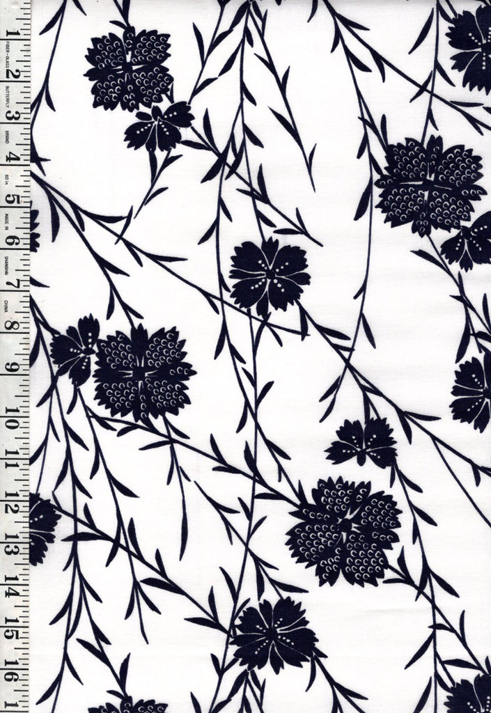 Yukata Fabric - 931 - Shibori-look Flowers & Leafy Branches - White