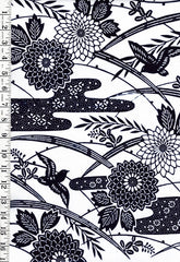 Yukata Fabric - 937 - Birds, Mums & Leafy Branches - White