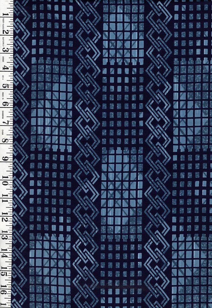 Yukata Fabric - 941 - Chain Link Columns & Stacked Boxes - Indigo