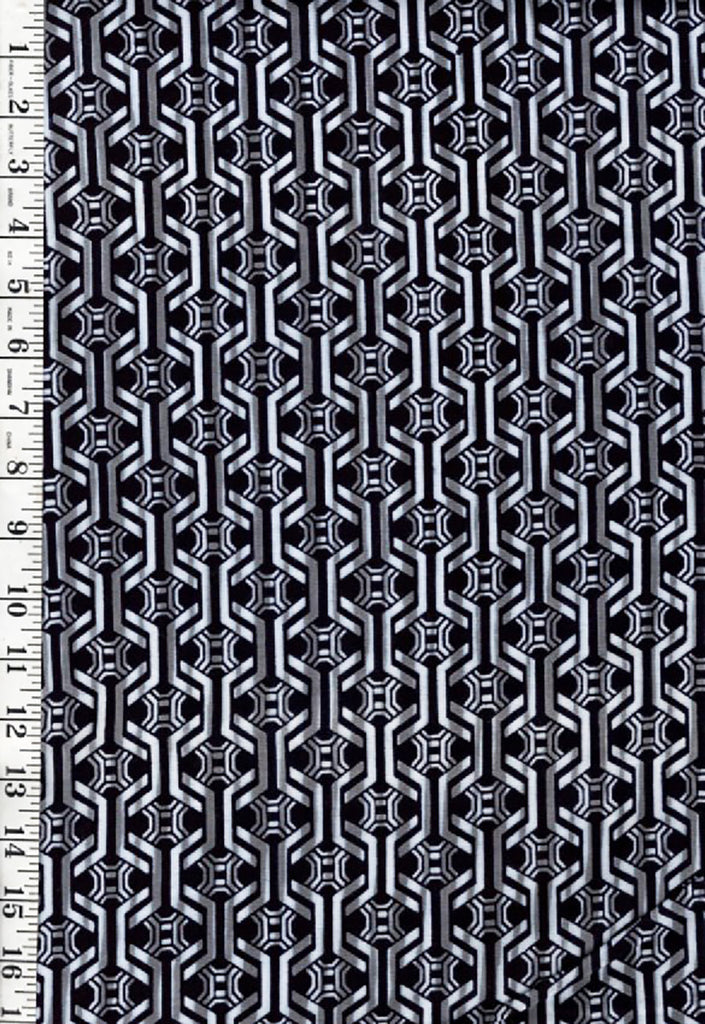 Yukata Fabric - 947 - Interlocking Gears - Black & Gray