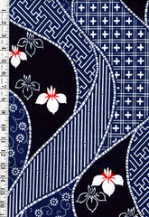 Yukata Fabric - 951 - Iris & Japanese Geometric Motifs  - Indigo & Blue