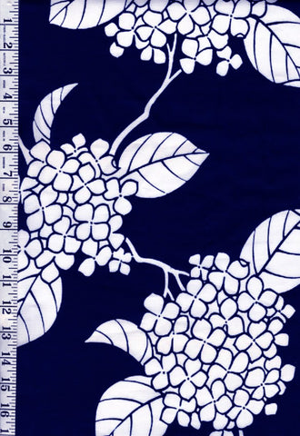 Yukata Fabric - 955 - Hydrangea Blossoms - Dark Navy - Indigo