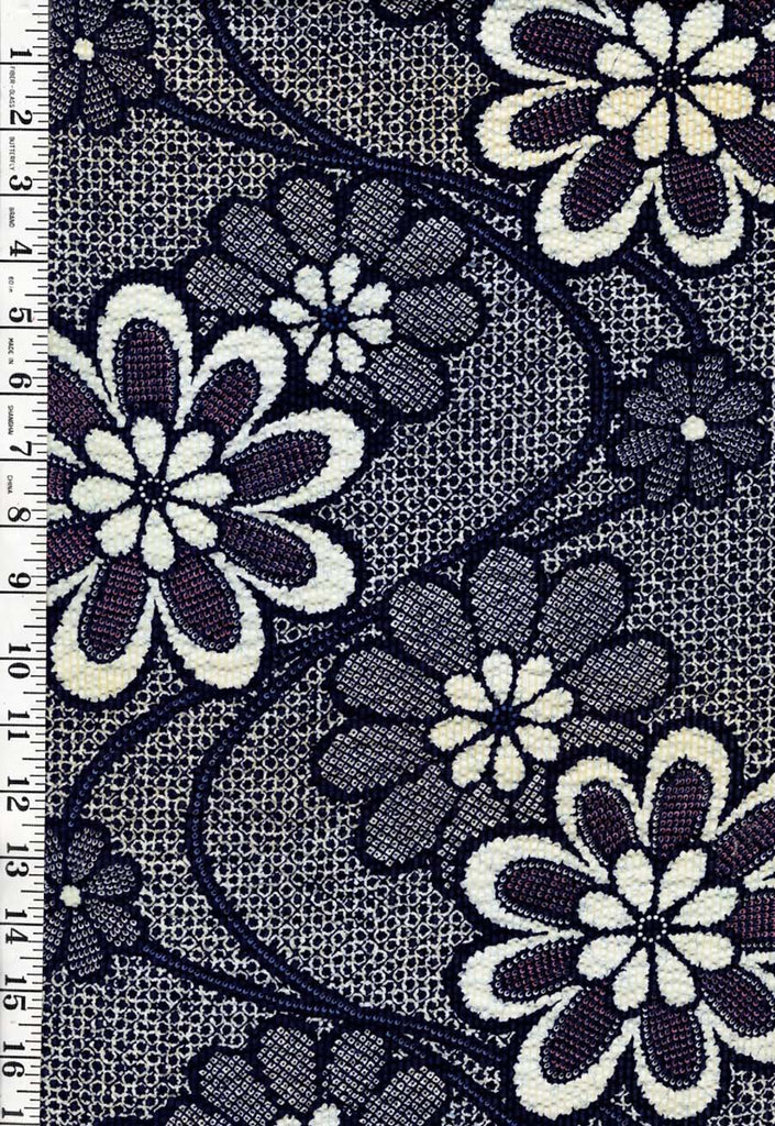 Yukata Fabric - 956 - Shibori Daisies - Textured - Dark Navy - Indigo