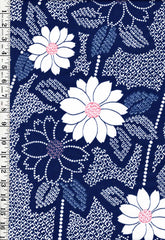 Yukata Fabric - 959 - Shibori-Look Daisies - Blue