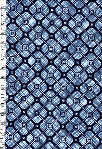 Yukata Fabric - 961 - Connected Octagons - Indigo & Gray