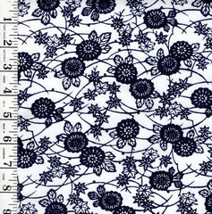 Yukata Fabric - 964 - Stylized Daisies & Small Maple Leaves - Indigo & White