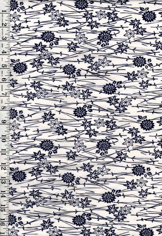 Yukata Fabric - 967 - Floating Flowers, Maple Leaves and Twigs - White