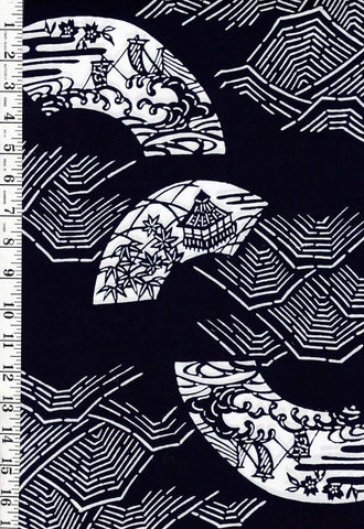 Yukata Fabric - 985 - Scenic Fans - Indigo