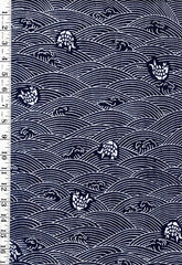 Yukata Fabric - 987 - Waves with Tossed Koi - Traditional 14" wide - Indigo