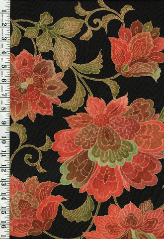 987- Japanese Silk - Large Stylized Floral - Dark Indigo (Almost reads Black)