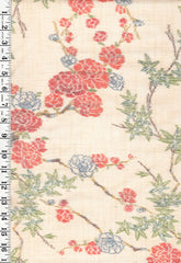 988- Japanese Silk - Handwoven Peonies & Maple Leaves - Beige