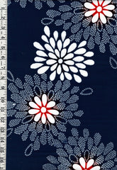 *Yukata Fabric - 993 - Large Stylized Daisies - Traditional 14" wide -Indigo