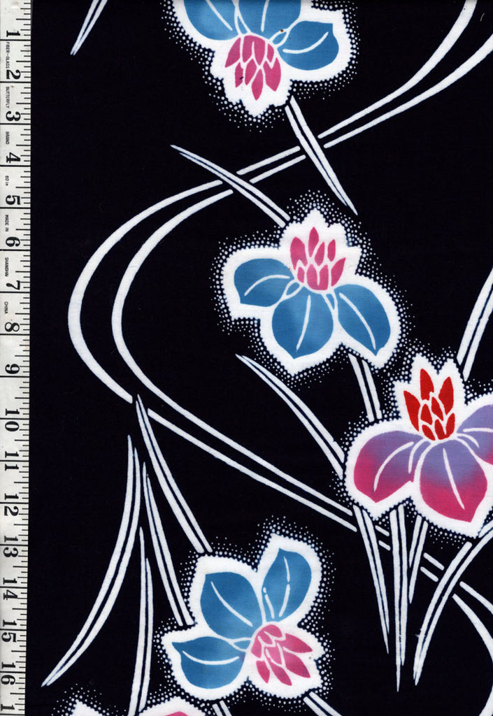 *Yukata Fabric - 994 - Colorful Iris & River Swirls - Traditional 14" wide - Indigo