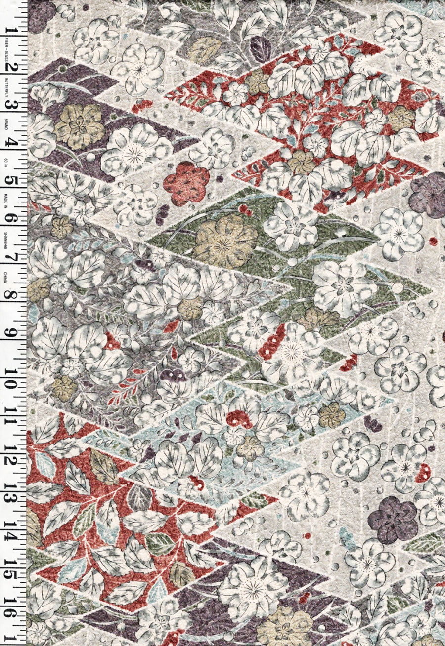 Ume Pattern 995- Japanese Silk - Plum Blossoms (Ume) and Leafy Branches - Multi-Co ...