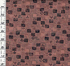 1008- Japanese Silk - Silk Blend - Small Floral Checkerboard - Brown, Maroon