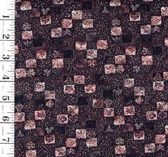 1008- Japanese Silk - Silk Blend - Small Floral Checkerboard - Brown, Maroon