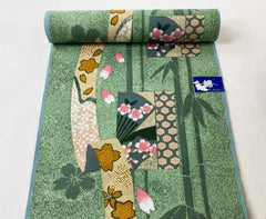 *Yukata Fabric - 996 - Cherry Blossom Ribbons & Fans - Traditional 14" wide - Green