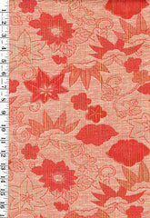 1009 - Japanese Silk - Silk Blend - Flowers, Bamboo & Maple Leaves - Orange & Tan