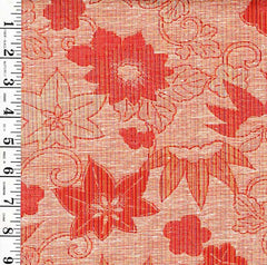 1009 - Japanese Silk - Silk Blend - Flowers, Bamboo & Maple Leaves - Orange & Tan