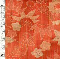 1009 - Japanese Silk - Silk Blend - Flowers, Bamboo & Maple Leaves - Orange & Tan