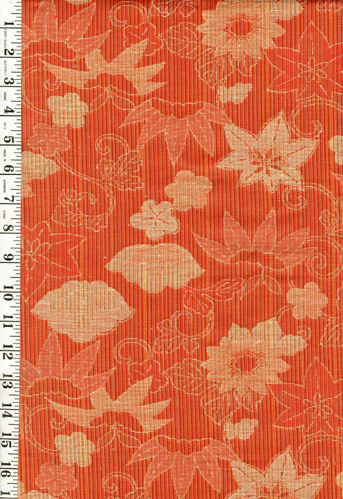 1009 - Japanese Silk - Silk Blend - Flowers, Bamboo & Maple Leaves - Orange & Tan