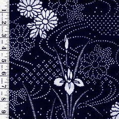 Yukata Fabric - 998 - Iris, Mums & River Swirls - Traditional 14" wide - Indigo