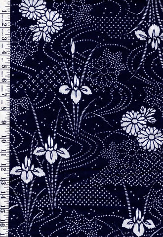 Yukata Fabric - 998 - Iris, Mums & River Swirls - Traditional 14