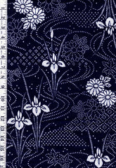 *Yukata Fabric - 998 - Iris, Mums & River Swirls - Traditional 14" wide - Indigo