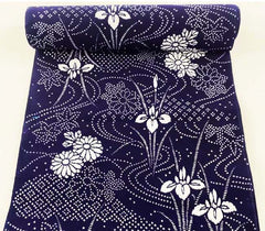 Yukata Fabric - 998 - Iris, Mums & River Swirls - Traditional 14" wide - Indigo